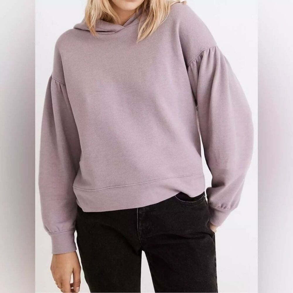 MADEWELL Balloon Sleeve Hoodie Sweatshirt M Pleat-Sleeve Lavender Purple EUC B63